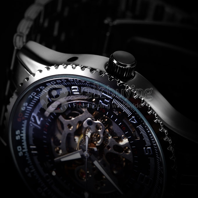 Men's Stainless Steel Analog Automatic Mechanical Wrist Watch - Black
