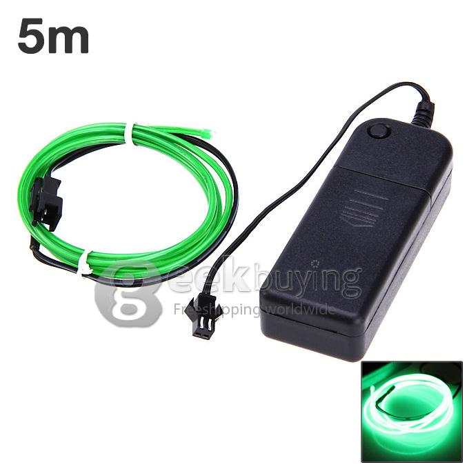 5M Flexible Neon Glowing Strobing Electroluminescent 2.3mm EL Wire Rope Light Tube Lamp With Controller (2 x AA) - Grass Green