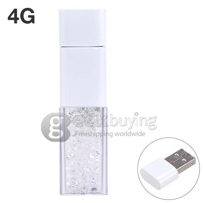 Fashion Design 4G USB 2.0 Flash Disk Memory Stick Drive with Blink CZ Diamond - White