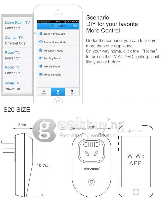 Orvibo Wiwo-S20 WIFI Smart Home Wall Socket Connects AC 110-240V 10A 2000W for Iphone Android (AU plug) - White