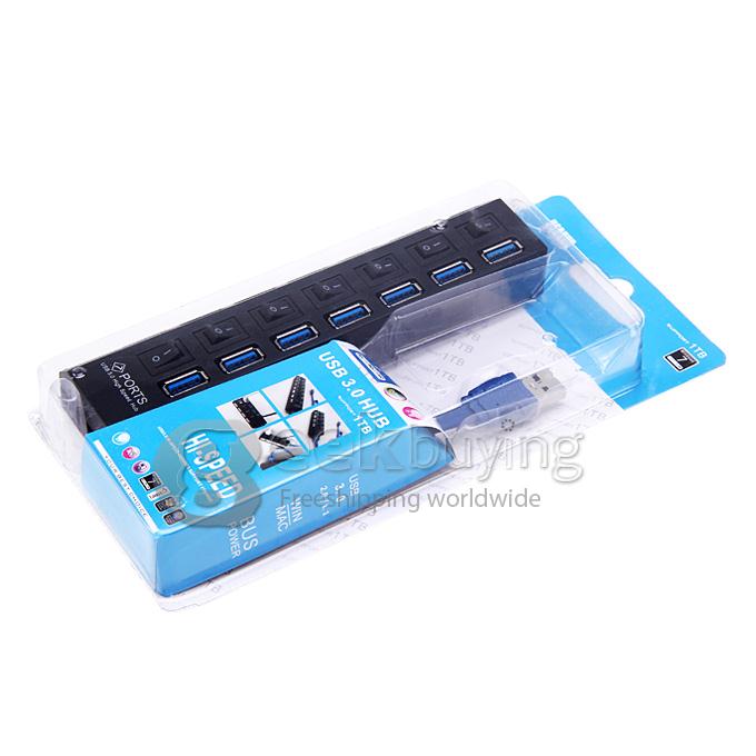 Super Speed 7 Port USB 3.0 HUB with Switch For PC Laptop Notebook Mac - Black