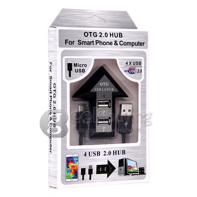 High Speed 480Mbps OTG 2.0 HUB 4 Port USB 2.0 Hub for Smart Phone & Computer - Black