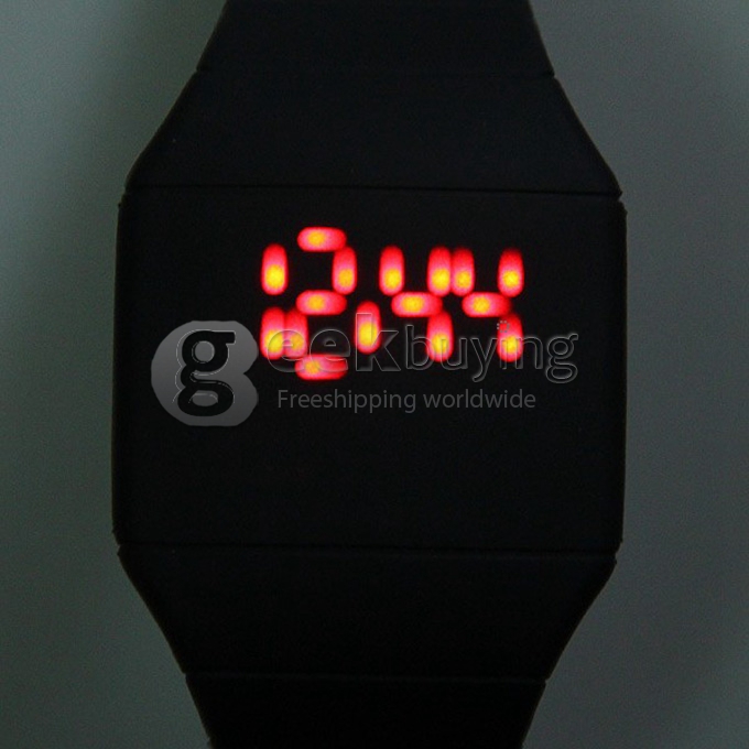 Makibes Touch Screen LED Watch with Red Light Rectangle Dial and Silicon Band - Black