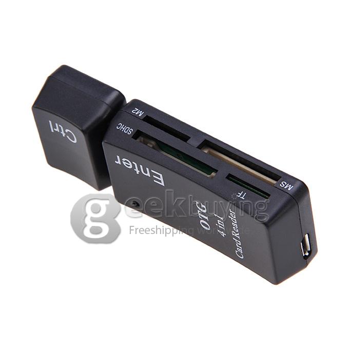 High Speed 480Mbps Micro USB 2.0 + USB 2.0 With OTG Function 4 in 1 Card Reader for Smart Phone & Computer - Black
