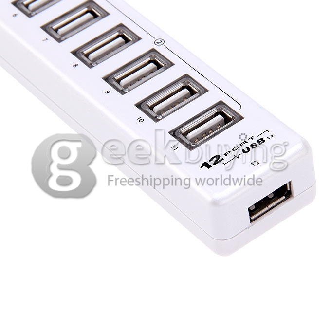 High Speed 2 Switch 12 Ports Hub USB 2.0 Interface for Laptop PC - White