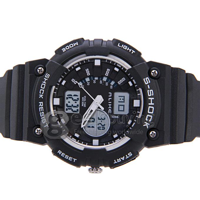 ALIKE Waterproof Shock Resistant Digital & Analog Quartz Sport Wrist Watch Timepiece for Men - Silver