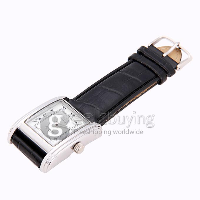 Makibes CJIABA GA07071 Fashion Black Leather Strap Square Case Mechanical Analog Wrist Watch for Men - White (with Box)