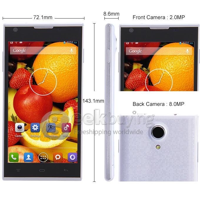 CUBOT P7 5.0 Inch IPS Touch Screen MTK6582 Quad Core 1.3GHz Android 4.2.2 3G Smart Phone 512MB + 4GB 8MP WiFi OTG GPS - White
