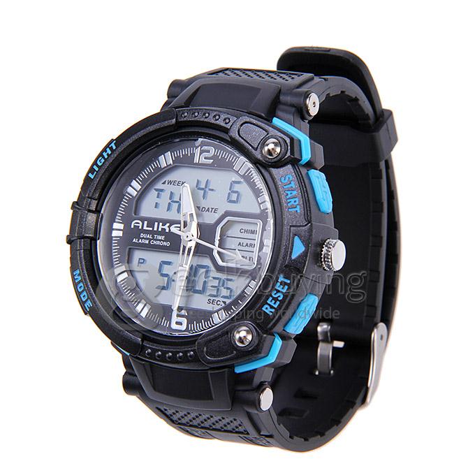 ALIKE Waterproof Multi-function Analog & Digital Quartz Sport Wrist Watch Timepiece for Men - Blue