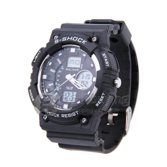 ALIKE Waterproof Shock Resistant Digital & Analog Quartz Sport Wrist Watch Timepiece for Men - Silver