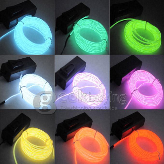5M Flexible Neon Glowing Strobing Electroluminescent 2.3mm EL Wire Rope Light Tube Lamp With Controller (2 x AA) - Purple