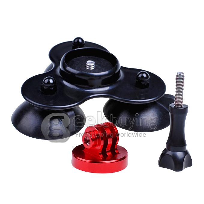 3-Suction Cup Aluminum Alloy Car Adapter Holder for GoPro Hero 4 / 3 / 2 / 1 / SJ4000 - Black