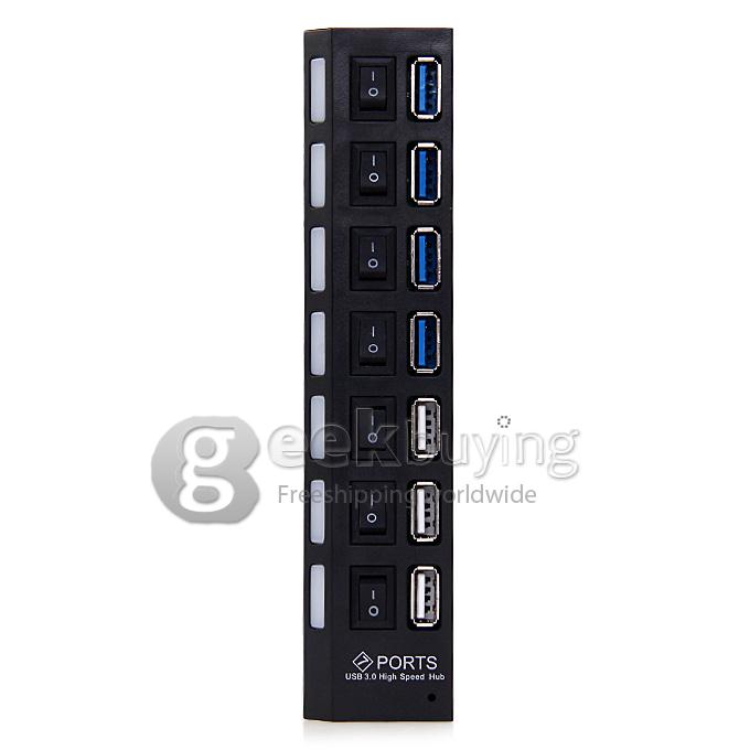 Super speed 7 Port USB 3.0 & 2.0 USB HUB Adapter with LED Indicator 5Gb/S Support 1TB HDD for PC Laptop - Black