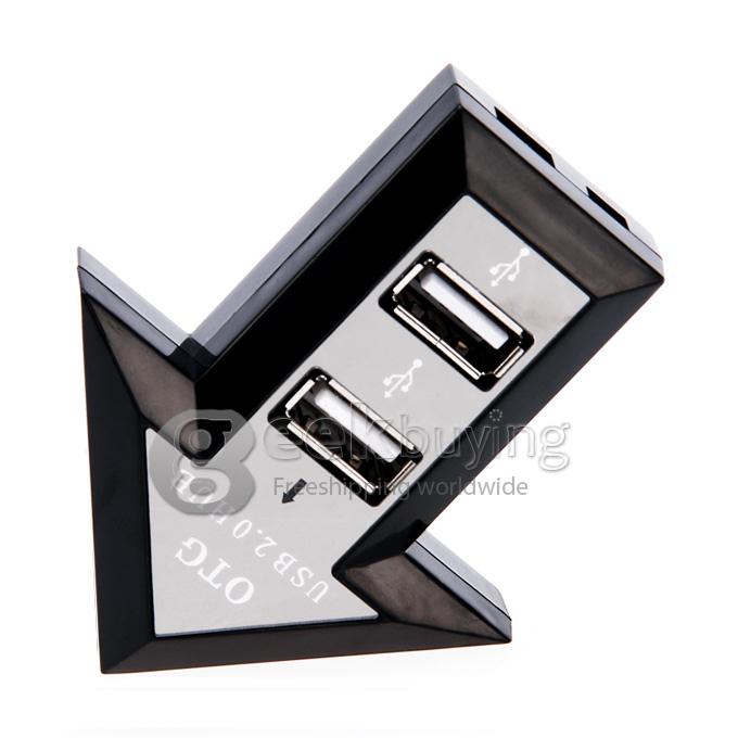 High Speed 480Mbps OTG 2.0 HUB 4 Port USB 2.0 Hub for Smart Phone & Computer - Black