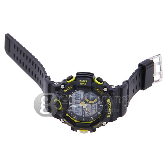 ALIKE AK1410 Waterproof Multi Function Quartz Analog & Digital Sport Wrist Watch Timepiece for Men - Yellow