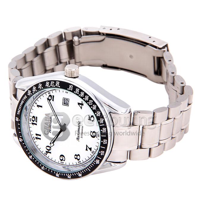 Makibes CJIABA GA07005 Stainless Steel Band Round Case Mechanical Analog Wrist Watch for Men - White (with Box)