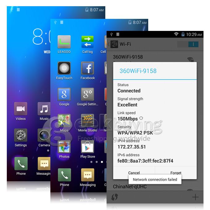 Leagoo Lead 3 MTK6582 Quad core 1.3GHz 4.5Inch QHD IPS Screen Cell Phone 512MB+4GB 5.0MP+2.0MP Android4.4.2 OS 3G/GPS - White