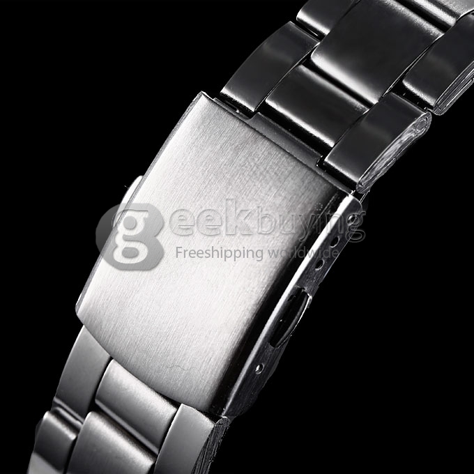 Shenhua 9269 Men's Analog Mechanical Wrist Watch with Black Round Dial Silver Steel Band