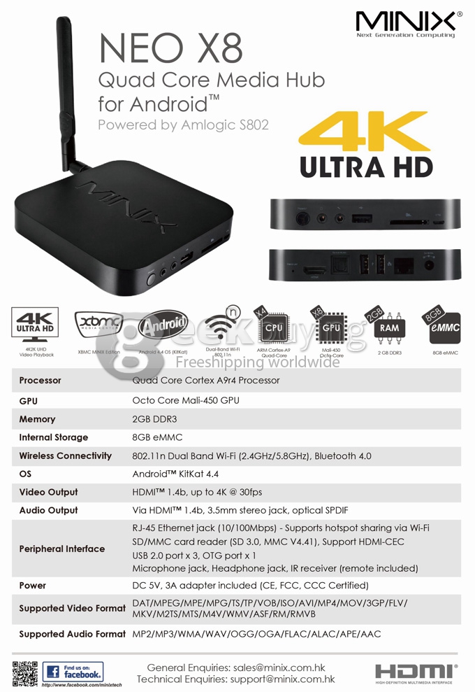 Bundle Deal MINIX NEO X8 Amlogic S802 Quad Core 2.0Ghz Android 4.4 TV BOX + Tronsmart TSM01 English Version Air Mouse & Keyboard
