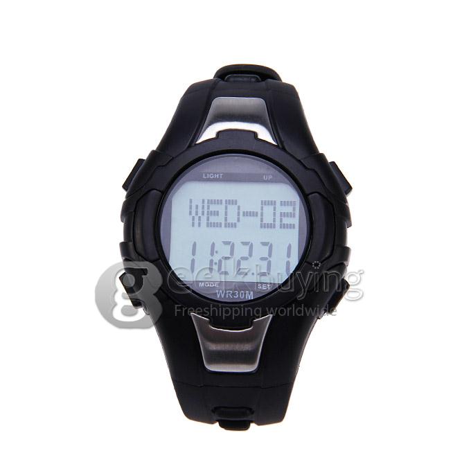 1003 Unisex Strapless Heart Rate Monitor & Pedometer Sport Watch Multifunctions Rubber Band Wrist Watch Timepiece - Black