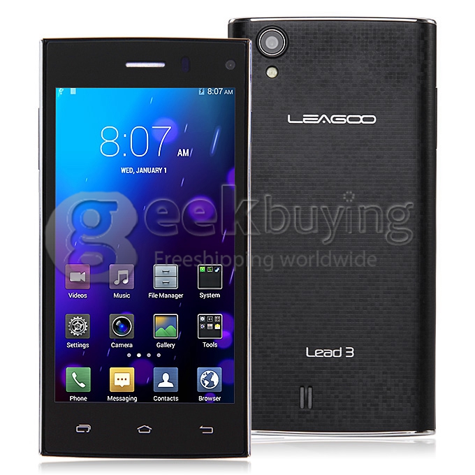 Leagoo Lead 3 MTK6582 Quad core 1.3GHz 4.5Inch QHD IPS Screen Cell Phone 512MB+4GB 5.0MP+2.0MP Android4.4.2 OS 3G/GPS - Black