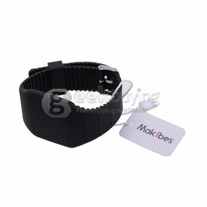 Makibes Touch Screen LED Watch with Red Light Rectangle Dial and Silicon Band - Black