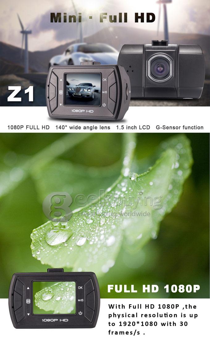 Z1 Car DVR Novatek 1.5 Inch Screen 1080P 140 Degrees Angle Lens with G-Sensor Motion Detection