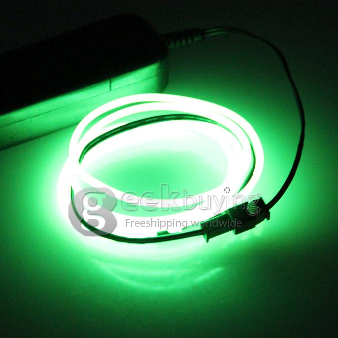 2M Flexible Neon Glowing Strobing Electroluminescent 2.3mm EL Wire Rope Light Tube Lamp With Controller (2 x AA) - Fluorescent Green