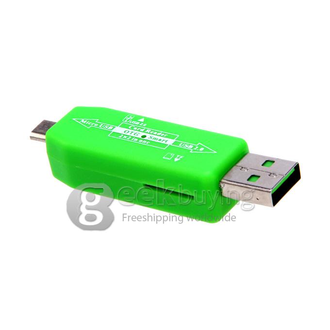 High Speed 480Mbps Smart OTG & USB 2.0 Hub + TF Card Reader for Smart Phone & Computer - Green