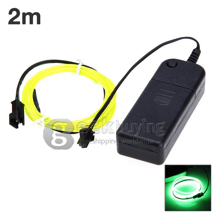 2M Flexible Neon Glowing Strobing Electroluminescent 2.3mm EL Wire Rope Light Tube Lamp With Controller (2 x AA) - Fluorescent Green