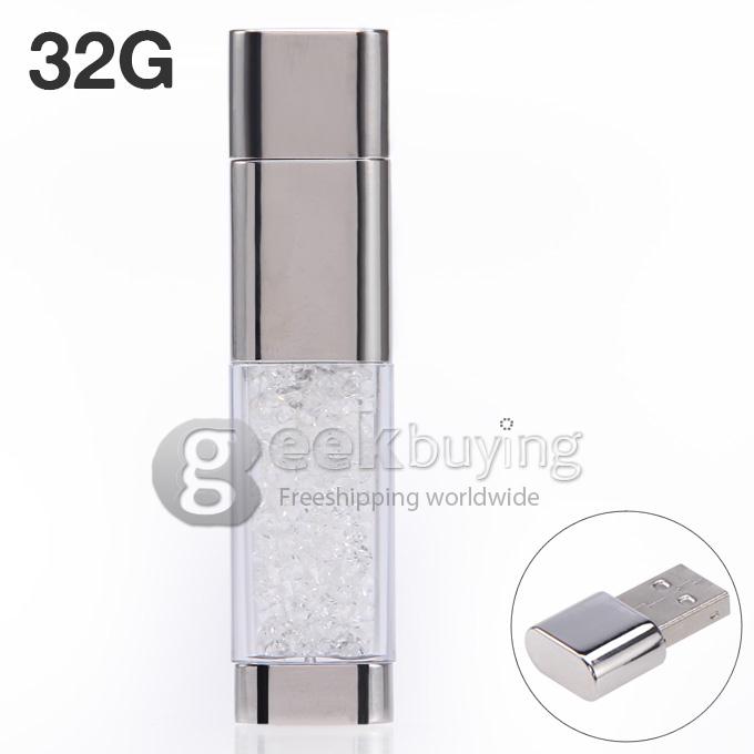 Fashion Design 32G USB 2.0 Flash Disk Memory Stick Drive with Blink CZ Diamond - Silver