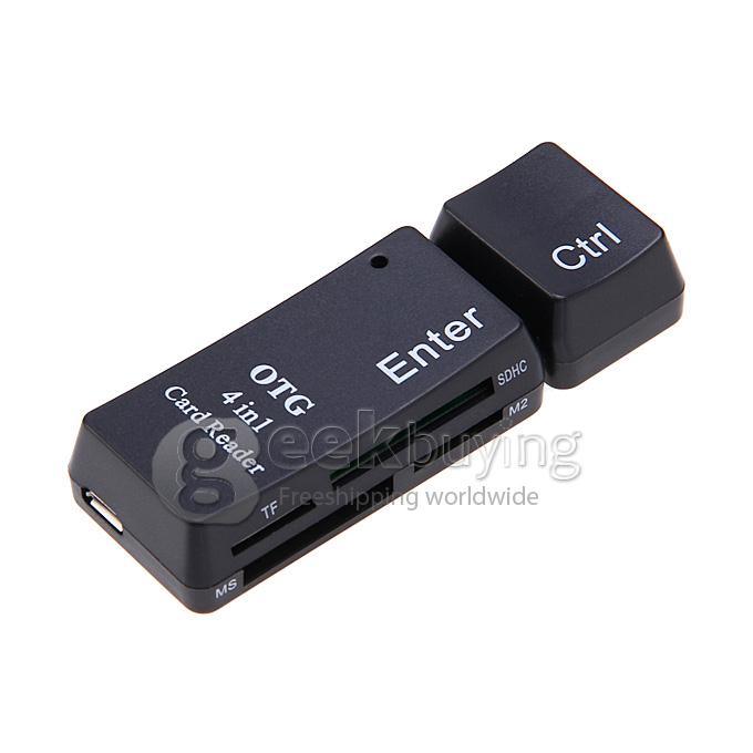 High Speed 480Mbps Micro USB 2.0 + USB 2.0 With OTG Function 4 in 1 Card Reader for Smart Phone & Computer - Black