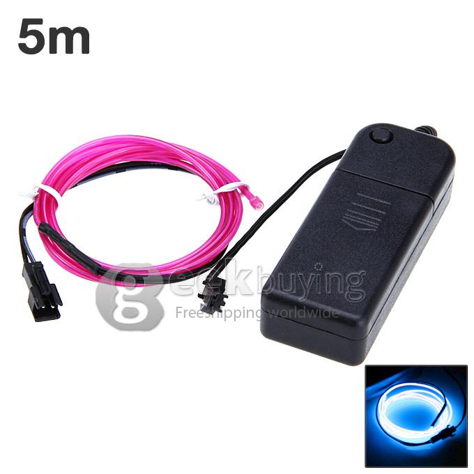 5M Flexible Neon Glowing Strobing Electroluminescent 2.3mm EL Wire Rope Light Tube Lamp With Controller (2 x AA) - Purple