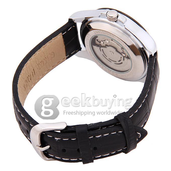 Makibes CJIABA GDA9011 Black Leather Strap Automatic Analog Wrist Watch with Calendar for Men - Black (with Box)