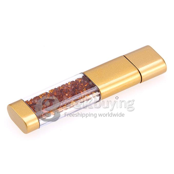 Fashion Design 8G USB 2.0 Flash Disk Memory Stick Drive with Blink CZ Diamond - Gold