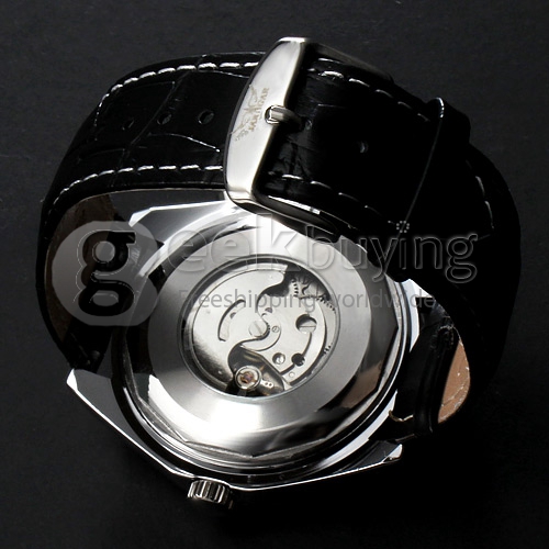 Men's Water Resistant PU Band Analog Mechanical Wrist Watch with Calendar Blue Dial