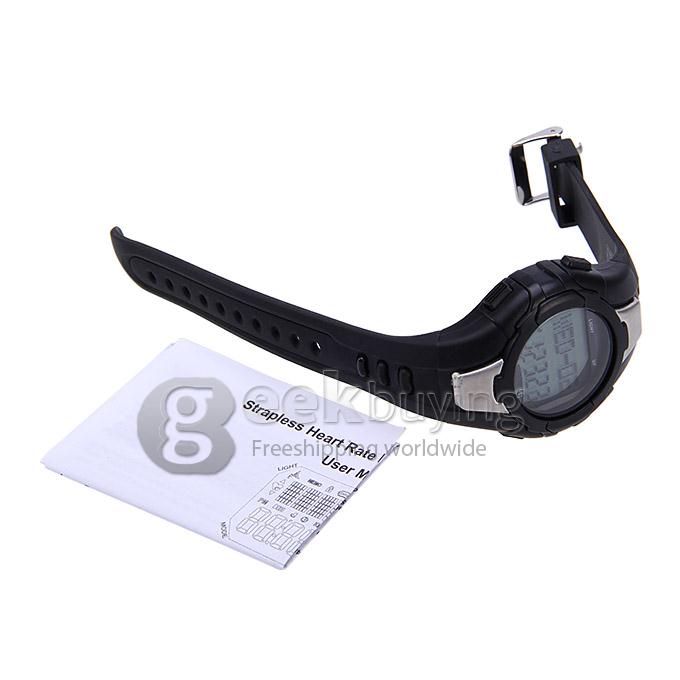 1003 Unisex Strapless Heart Rate Monitor & Pedometer Sport Watch Multifunctions Rubber Band Wrist Watch Timepiece - Black
