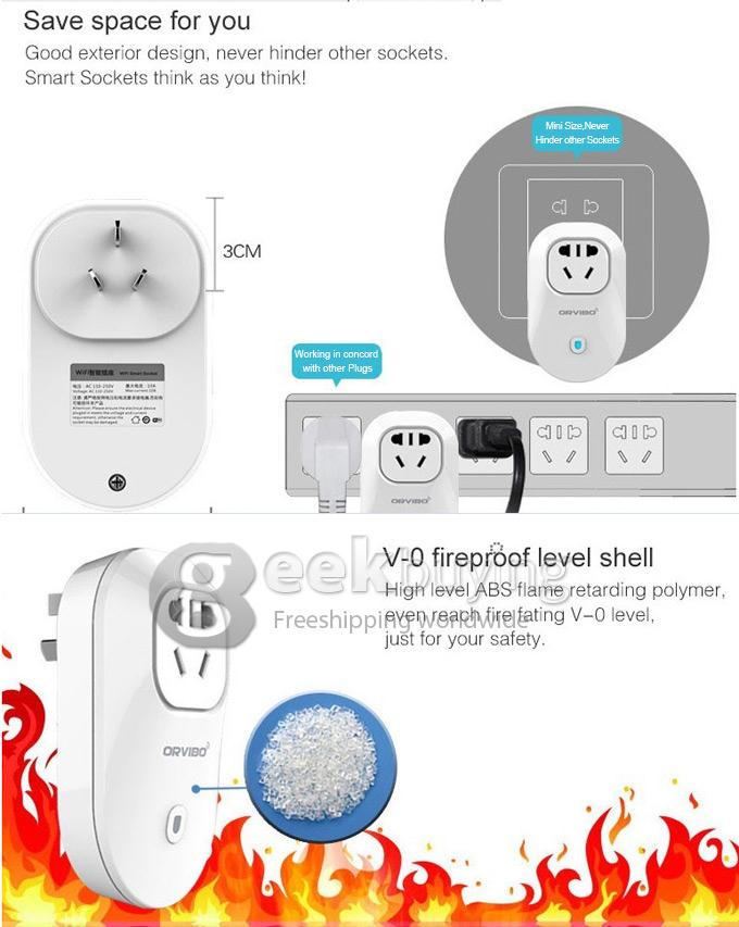 Orvibo Wiwo-S20 WIFI Smart Home Wall Socket Connects AC 110-240V 10A 2000W for Iphone Android (AU plug) - White