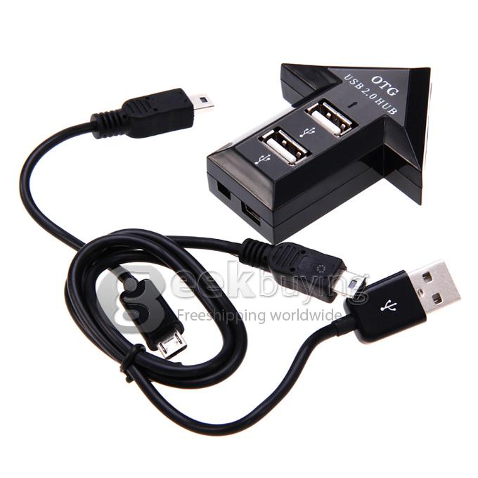 High Speed 480Mbps OTG 2.0 HUB 4 Port USB 2.0 Hub for Smart Phone & Computer - Black
