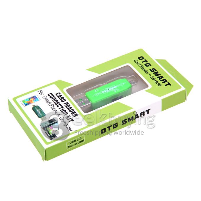 High Speed 480Mbps Smart OTG & USB 2.0 Hub + TF Card Reader for Smart Phone & Computer - Green