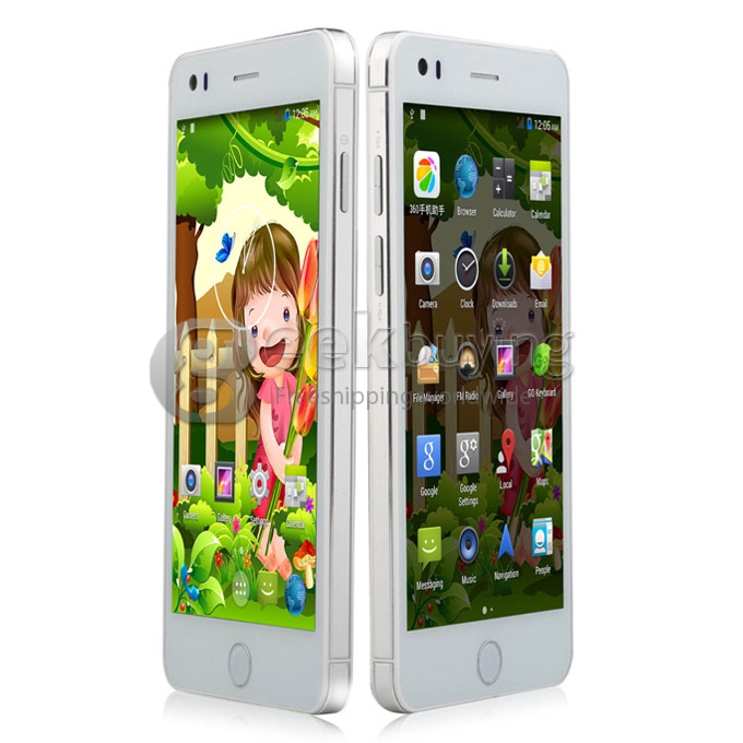 Mijue M680 MTK6582 Quad core 1.3GHz 5.0Inch Android4.2 OS Smartphone 1GB RAM 4GB ROM IPS QHD Screen 13.0MP 3G GPS Miracast OTG - White with Silver Side