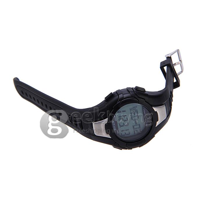 1003 Unisex Strapless Heart Rate Monitor & Pedometer Sport Watch Multifunctions Rubber Band Wrist Watch Timepiece - Black
