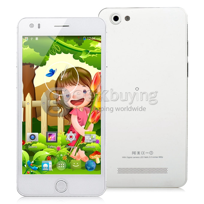 Mijue M680 MTK6582 Quad core 1.3GHz 5.0Inch Android4.2 OS Smartphone 1GB RAM 4GB ROM IPS QHD Screen 13.0MP 3G GPS Miracast OTG - White with Silver Side