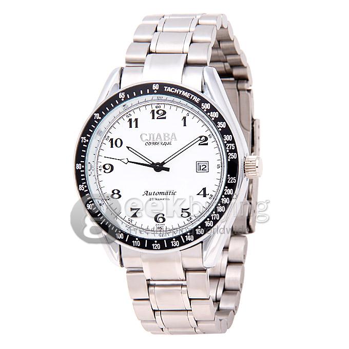 Makibes CJIABA GA07005 Stainless Steel Band Round Case Mechanical Analog Wrist Watch for Men - White (with Box)