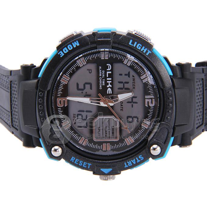 ALIKE Waterproof Multi-function Analog & Digital Quartz Sport Wrist Watch Timepiece for Men - Blue