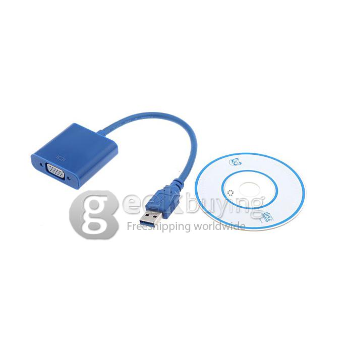 USB 3.0 to VGA Multi-display Graphic Converter Adapter Cable 1920x1080 HD for Windows 7/8 with Driver CD - Blue