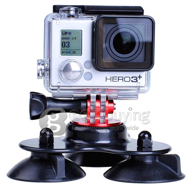 3-Suction Cup Aluminum Alloy Car Adapter Holder for GoPro Hero 4 / 3 / 2 / 1 / SJ4000 - Black