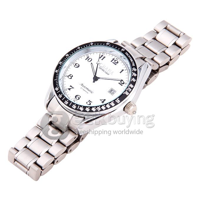 Makibes CJIABA GA07005 Stainless Steel Band Round Case Mechanical Analog Wrist Watch for Men - White (with Box)
