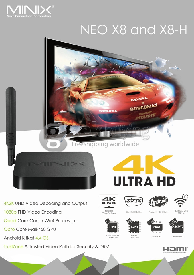 Bundle Deal MINIX NEO X8 Amlogic S802 Quad Core 2.0Ghz Android 4.4 TV BOX + Tronsmart TSM01 English Version Air Mouse & Keyboard