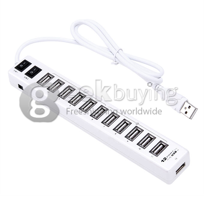 High Speed 2 Switch 12 Ports Hub USB 2.0 Interface for Laptop PC - White